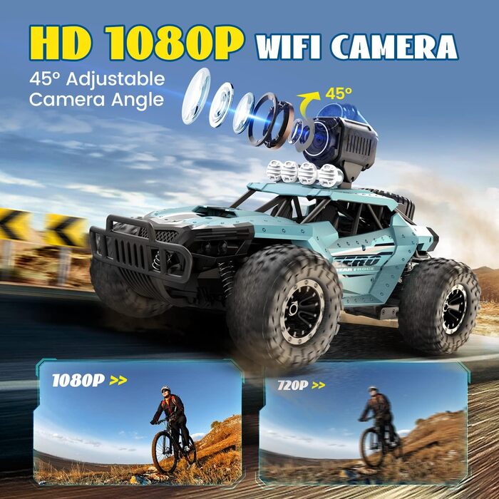 RC Truck DEERC 1:16 з камерою 1080P, WiFi, 2 акумулятори, 60 хв роботи, позашляховик для дітей та дорослих (36W)