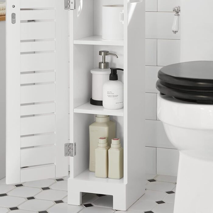 SoBuy BZR85-W підлогова шафа для ванної, тримач для туалетного паперу, білий/натуральний, 20x75x18 см – органайзер для зберігання, туалетна шафа, меблі для ванної кімнати