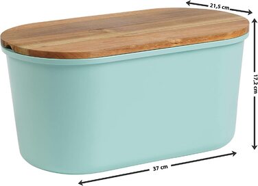 Хлібниця ECHTWERK FRESH з кришкою та дошкою з акації, бірюзова, 37x22x17 см, для 1 кг хліба