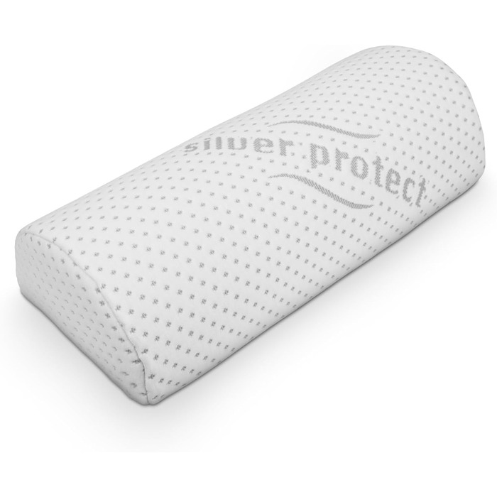 Подушка для шиї Bestlivings з піни Memory Foam (30x35x9 см) з антимікробним чохлом Silver Protect, Öko-Tex, напівциліндр 42x20 см