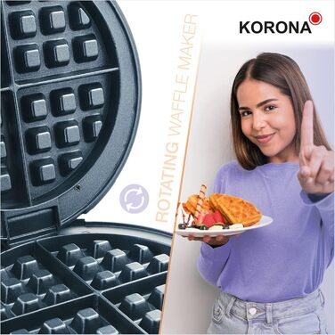Вафельниця Korona 41004 для круглих бельгійських вафель, обертається на 180°, 1000 Вт, з двосторонньою індикацією, ідеальний розподіл тіста, компактне зберігання