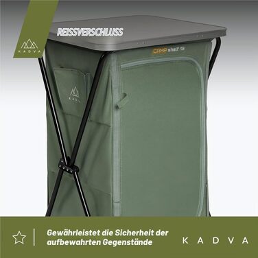Кемпінгова шафа KADVA Camping CAMPShelf 13, полиця для відпочинку на природі, 50x60x98 см, поліестер, зелена