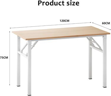 Розкладний письмовий стіл Sogesfurniture 120x60x75 см, дуб світлий/білий - комп'ютерний стіл, офісний стіл, конференц-стіл
