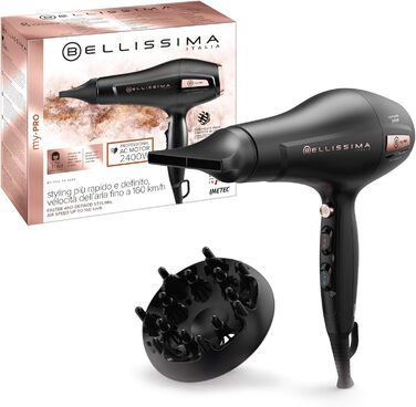 Фен Bellissima My Pro P3 3400 з іонізацією, професійним AC-мотором, керамічним покриттям, 2400 Вт для м'якого та сяючого волосся