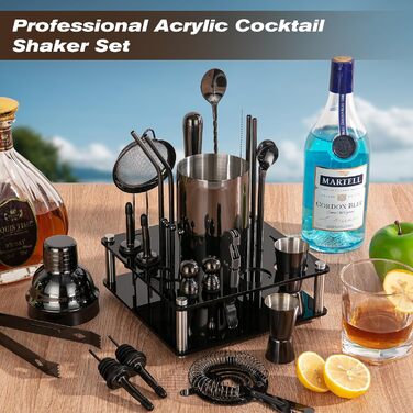 Професійний набір для коктейлів KINGROW Mixology: 29 предметів барного інвентарю з акриловою підставкою для дому та барів