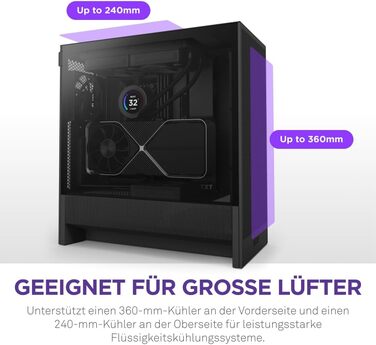 NZXT H5 Flow – компактний ігровий ATX Midi Tower корпус для ПК, високий повітряний потік, 2 вентилятори 120 мм, підтримка радіатора 360 мм спереду та 240 мм зверху, чорний