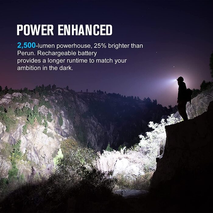 OLIGHT Perun 2 налобний ліхтар 2500 лм, 166 м, USB, 5 режимів, для бігу, риболовлі, кемпінгу, чорний