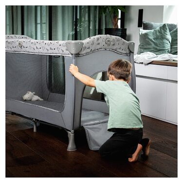 Дитяче туристичне ліжечко Hauck Sleep N Play Center Teddy Grey з люлькою для новонароджених, пеленатором, сумкою для транспортування, колесами, лазом, компактне складання, для малюків від народження до 15 кг