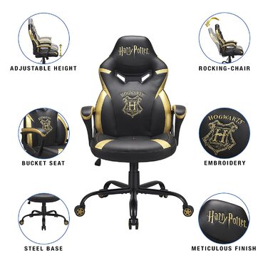 Ігрове крісло SUBSONIC Harry Potter Гоґвортс для підлітків, чорне з золотом, офіційна ліцензія