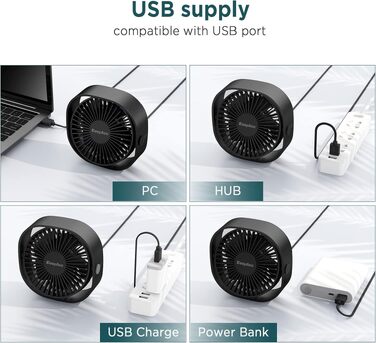 Вентилятор USB EasyAcc міні портативний для столу з регулюванням швидкості та поворотом на 360° - чорний