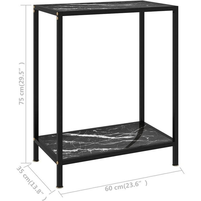 Консольний стіл vidaXL, скляний, чорний і білий, 60x35x75 см, сталева рама, фуршетний стіл для коридору, вітальні, туалетний столик