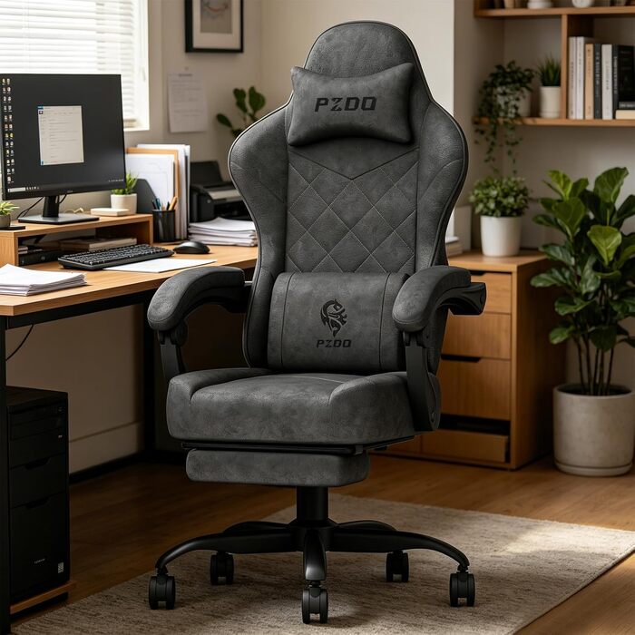 Ігрове крісло Ergonomic Gaming Chair з підставкою для ніг, ергономічний комп'ютерний стілець з високотехнологічної тканини для дорослих та підлітків, чорне