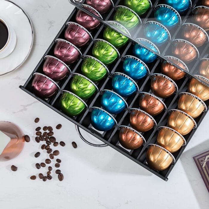 Організатор для капсул Nespresso Vertuo: металевий підставка на 50 капсул, чорний колір, зі скляною кришкою