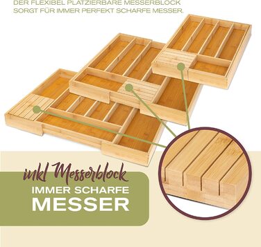 Momex органайзер для столових приборів з бамбука для шухляд 55x43x5 см із безкоштовним ножовим блоком