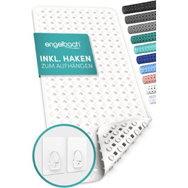 Протиковзкий килимок Engelbach для ванни, 88x40 см, білий, 100% BPA-free, з 2 гачками, антипліснявий, машинне прання
