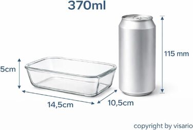 Набір скляних контейнерів для їжі Visario з кришками, 5 шт по 370 мл, боросилікатне скло, герметичні та термостійкі