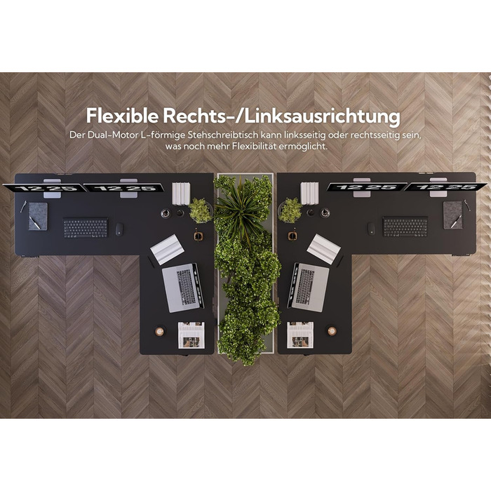 Кутовий письмовий стіл Claiks 160x140 см, електричний, L-подібний, чорний, з регулюванням висоти, два мотори, на колесах