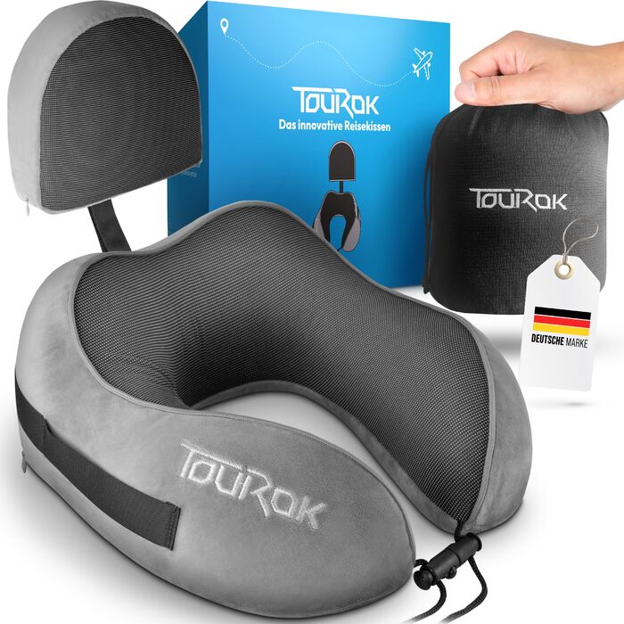 Подушка для подорожей Nackenkissen Flugzeug з піни Memory Foam – для літака, авто, з додатковою підтримкою голови, сіра