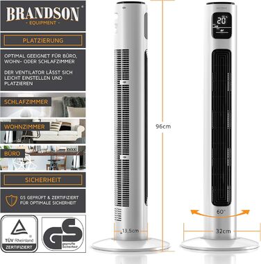 Brandson Турмовентилятор з водяним охолодженням, Wi-Fi, Alexa, дуже тихий, ECO GREEN, 12 швидкостей, сенсорне керування, мобільний кондиціонер, повітроохолоджувач з осциляцією