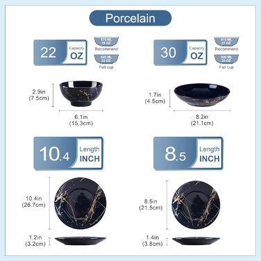 LOVECASA Tafelservice Daphne: 24-частинний набір посуду з золотим декором (Marineblau)