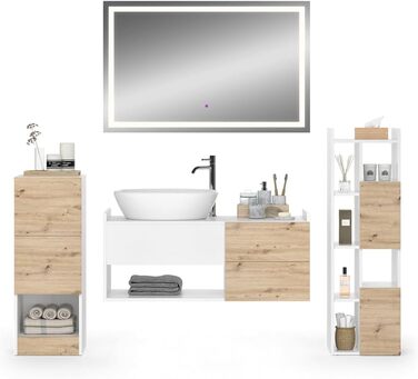 Комплект меблів для ванної Vicco Alf, білий/дуб, 4 предмети