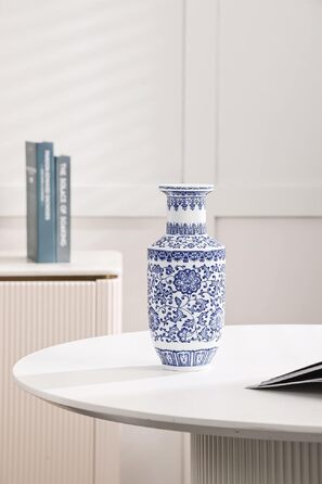 Ваза синьо-біла керамічна Chinoiserie 25.4 см для дому, декор для вітальні, полиці, каміна