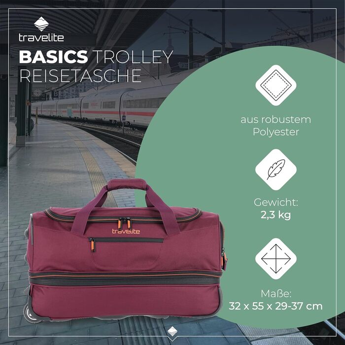 Дорожня сумка на колесах Travelite Basics Duffle L, 98-119 л, червоно-помаранчева (55 см)