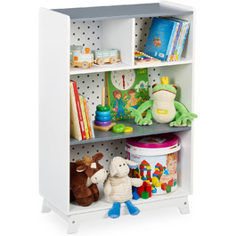 Дитяча полиця для іграшок і книг Relaxdays, 4 секції, 90x60x30 см, для хлопчиків і дівчаток, біла/сіра