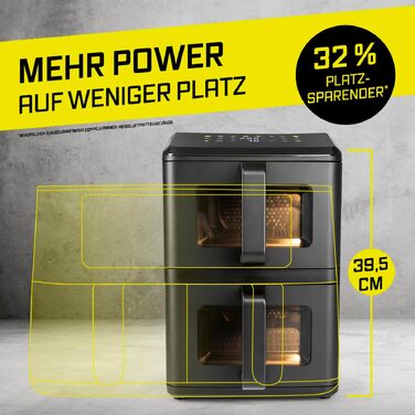Аерофритюрниця GOURMETmaxx AirGenius 10Л з двома камерами по 5Л, сенсорним керуванням та 10 програмами приготування, подвійна чаша для родини до 8 осіб