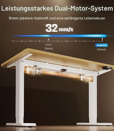 Електричний підйомний стіл для роботи MAIDeSITe S2 Pro (140x70 см), білий: регульований стіл для роботи стоячи з двома двигунами, навантаження 160 кг та функцією захисту від зіткнень