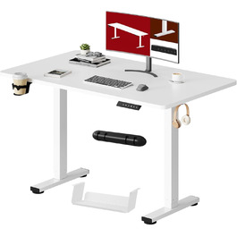 Регульований стіл Sanodesk 110x54 см – компактний стоячий стіл з аксесуарами, для маленьких приміщень, з антиколізійним захистом (білий)