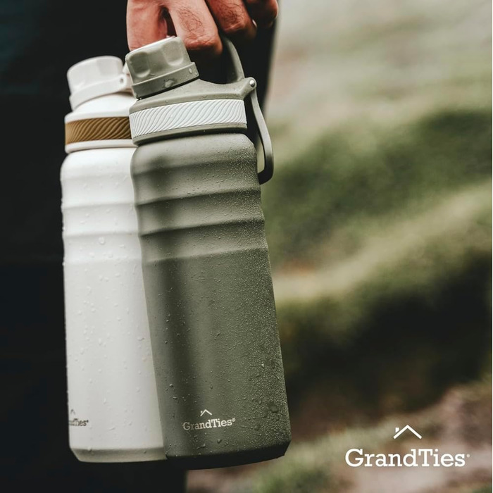 Термос-пляшка GrandTies зі сталі нержавіючої 709 мл (24oz) з вакуумною ізоляцією та 2 кришками, Ivory White