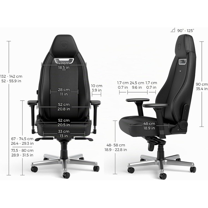 Ігрове крісло noblechairs Legend Silver Edition: ергономічний офісний стілець зі штучної шкіри PU, підтримкою попереку, 4D-підлокітниками та алюмінієвою основою, до 150 кг