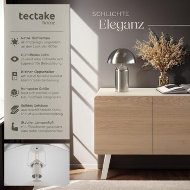Настільна лампа tectake у формі гриба в ретро-стилі, вінтажний світильник для читання та нічник у вітальню, матовий нікель