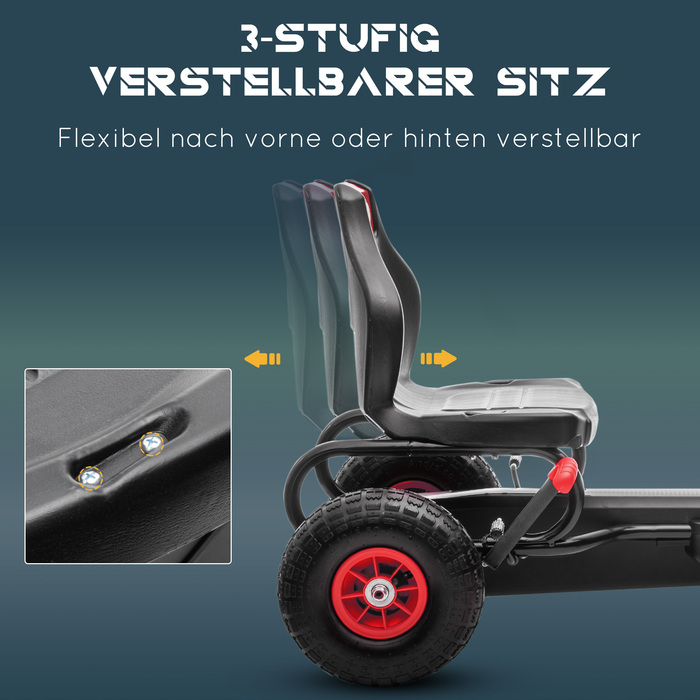 Дитячий карт, Kinder Gokart, з педальним приводом, регульоване сидіння, для використання в приміщенні та на вулиці, від 5 років, червоно-чорний, 121 x 58 x 61 см