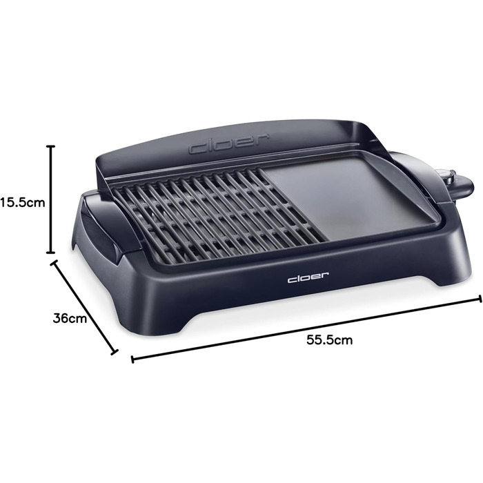Електрогриль Cloer 656 Barbecue – настільний гриль з антипригарним покриттям, 2000 Вт, чорний, площа 43x30.5 см