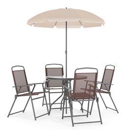 Садовий набір меблів Flash Furniture Nantucket 6 предметів коричневий з столом, парасолькою та 4 складними стільцями сірого кольору