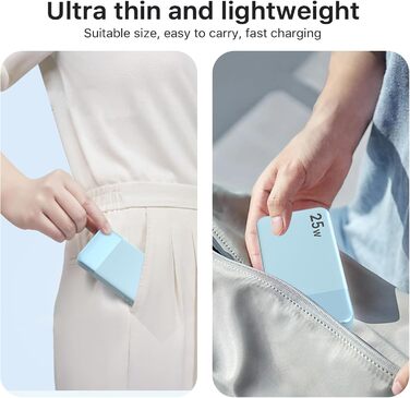 Power Bank NOBIS 10000mAh з цифровим дисплеєм, USB-C, швидка зарядка PD/QC, 25W, блакитний