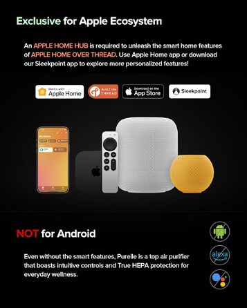 Розумний очищувач повітря Airversa Smart HomeKit AP2 для приміщень до 100 м², фільтрація PM2.5 99,99%, Thread, Siri, App, нічний режим 23 дБ, захист від дітей, білий