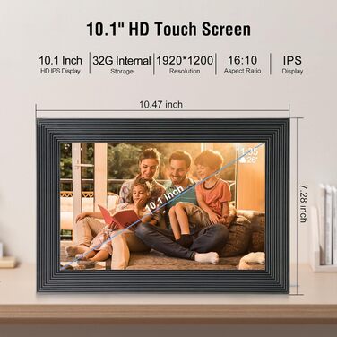 Цифровий фоторамка TSITSC 10.1 дюйма з Wi-Fi, IPS-сенсорний екран, 32 ГБ пам'яті, автоповорот, Frameo APP, чорний (1011Y)