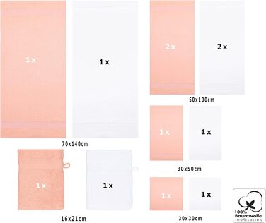 Набір рушників Betz PALERMO 12 шт., 100% бавовна, абрикосовий і білий: 2 пляжних, 4 банних, 2 гостьових, 2 для мила, 2 рукавички для миття