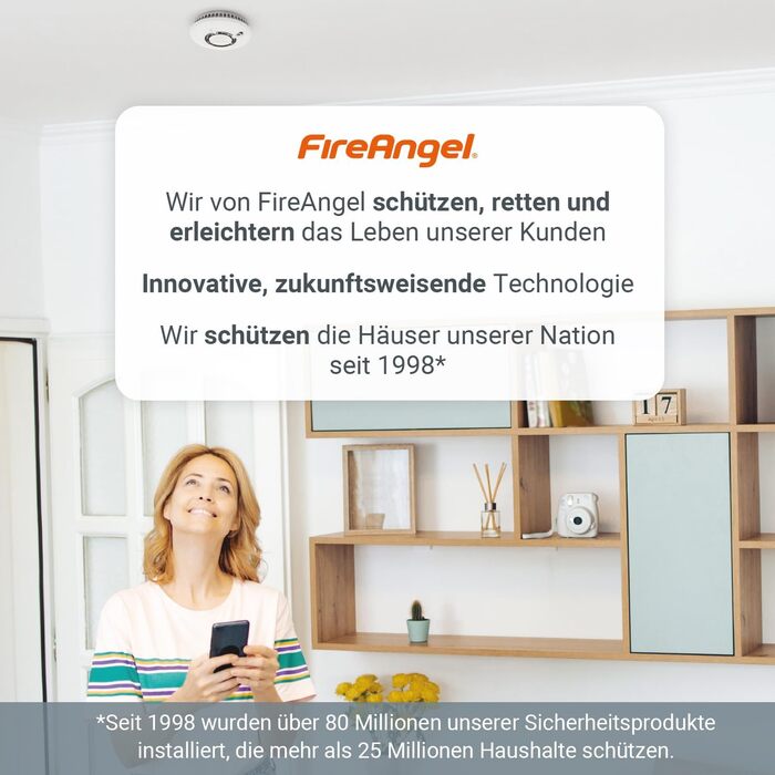 Датчик диму FireAngel FA6120-INT-T2 (2 шт.) з батареєю на 10 років, кнопкою тестування/вимкнення звуку, заміна ST-622/ST-620, білий.