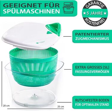 Салатниця з центрифугою Freegreen Germany 5л - біла, з рецептами та кришкою для зливу води