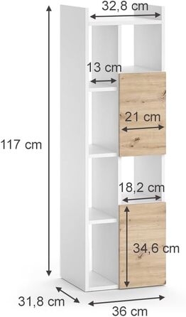 Висока шафа для ванної Vicco Alf, білий/дуб, 36x117 см, 2 шухляди