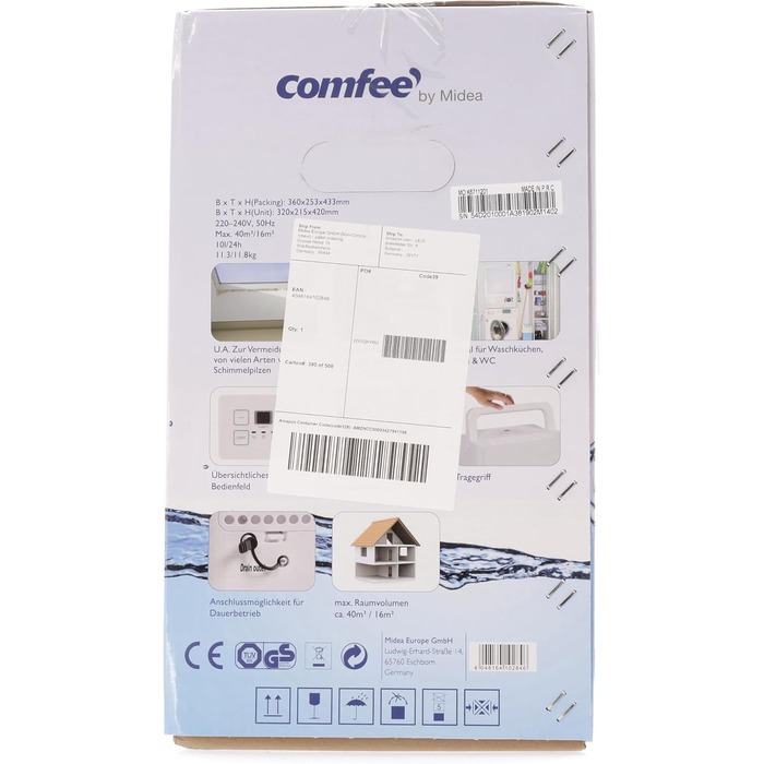Осушувач повітря Comfee 10 л/24 год для приміщень до 16 м² з LED-дисплеєм, проти вологи та цвілі, модель MDDN-10DEN7
