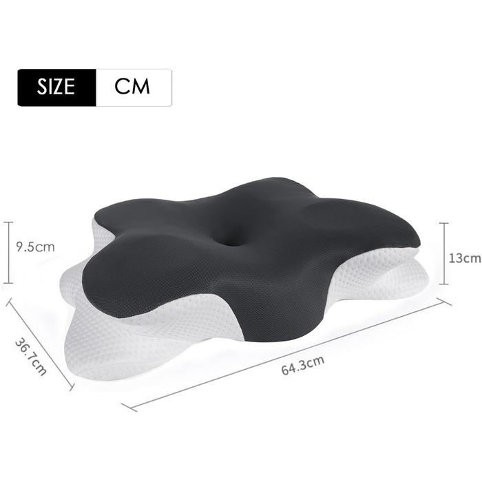 Ергономічна ортопедична подушка з ефектом пам'яті (Memory Foam) для підтримки шиї та сну на боці, темно-сіра