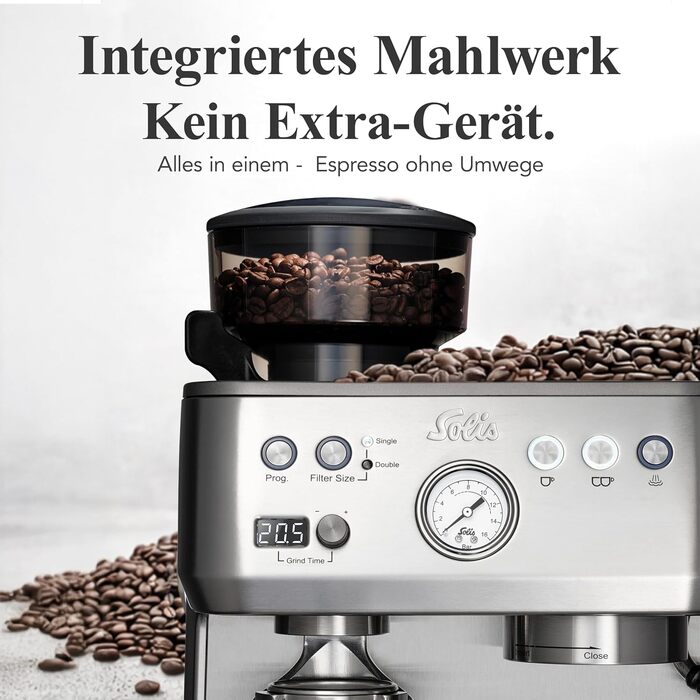Кавомашина Solis Grind & Infuse Perfetta 1019 з вбудованою кавомолкою та функцією приготування еспресо, капучино та гарячої води - нержавіюча сталь