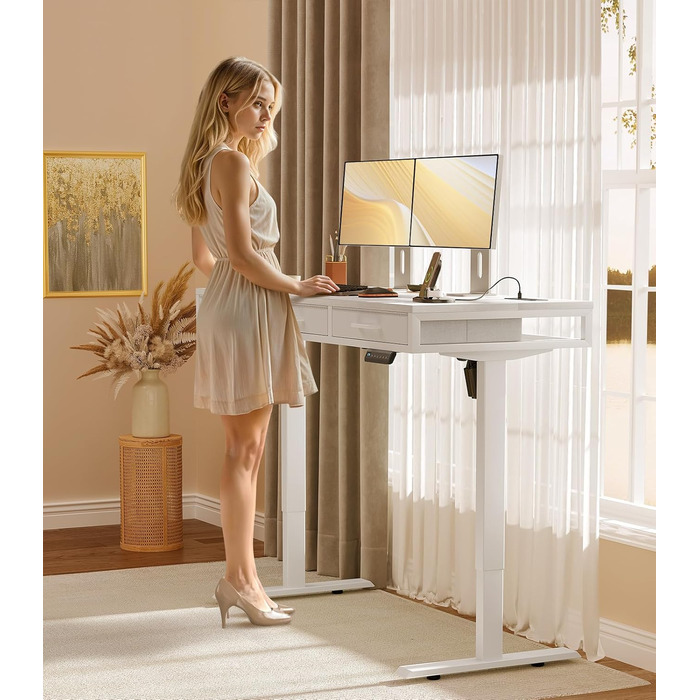 Офісний електричний стіл OffiGo з висувними шухлядами, 120 см, білий, регульована висота для домашнього офісу