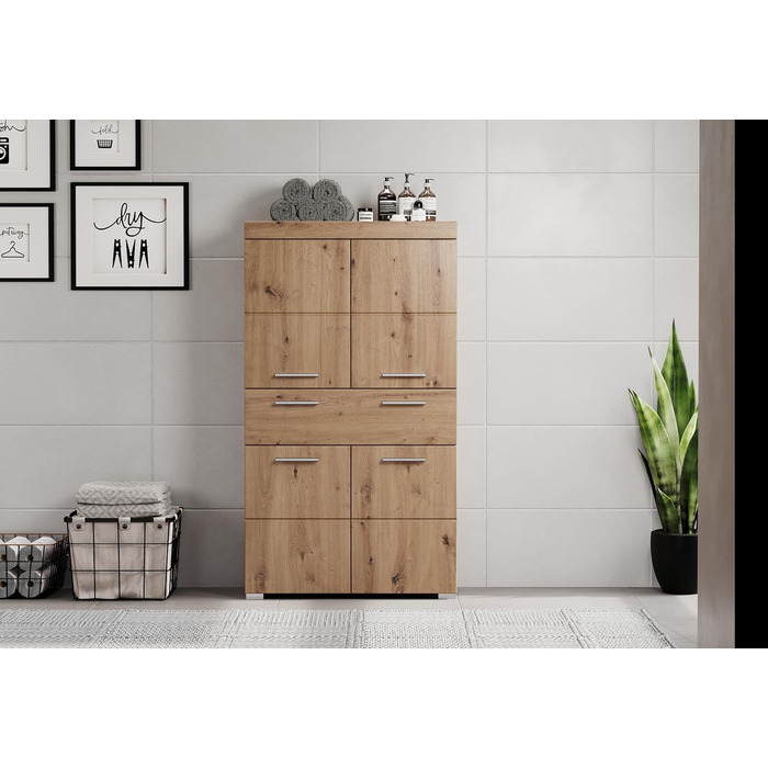 Високий шафа для ванної кімнати trendteam Amanda, 73x130x31 см, колір дуб асті, меблі для ванної