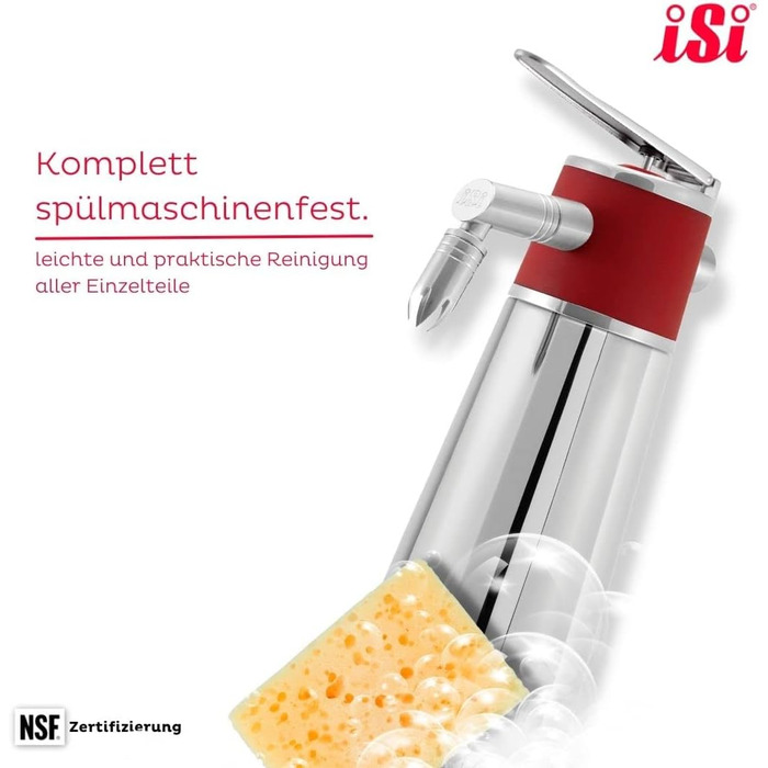 iSi Thermo XPress Whip PLUS 1 л — професійний сифоновий збивач вершків із термоізоляцією для гарячих і холодних соусів та вершків, нержавіюча сталь, підходить для посудомийної машини, сріблястий/червоний, з щіточкою для чистки